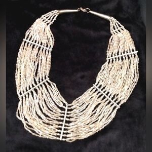 Vintage Clear Glass Beaded Beads Silver Waterfall Necklace Formal Party Bridal